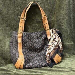 Fossil Tan and Black Patterned Shoulder Bag
